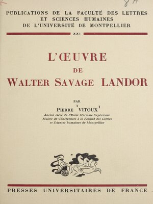 cover image of L'œuvre de Walter Savage Landor